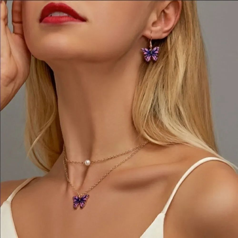 Necklace & earrings butterfly zinc alloy